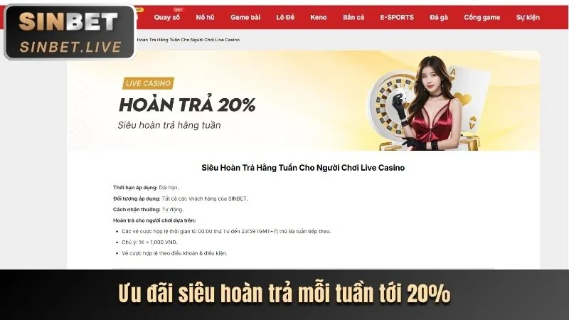Ưu đãi hoàn trả tiền cược hàng ngày/tuần tại U888